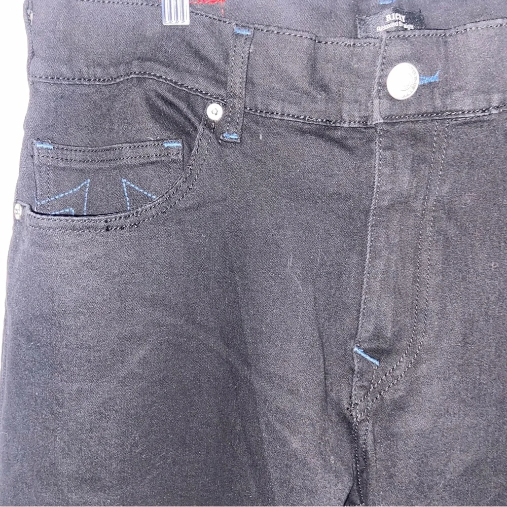 True Religion Jeans Mens 36X34 Ricky Relaxed Straight Denim Black Blue Stitching